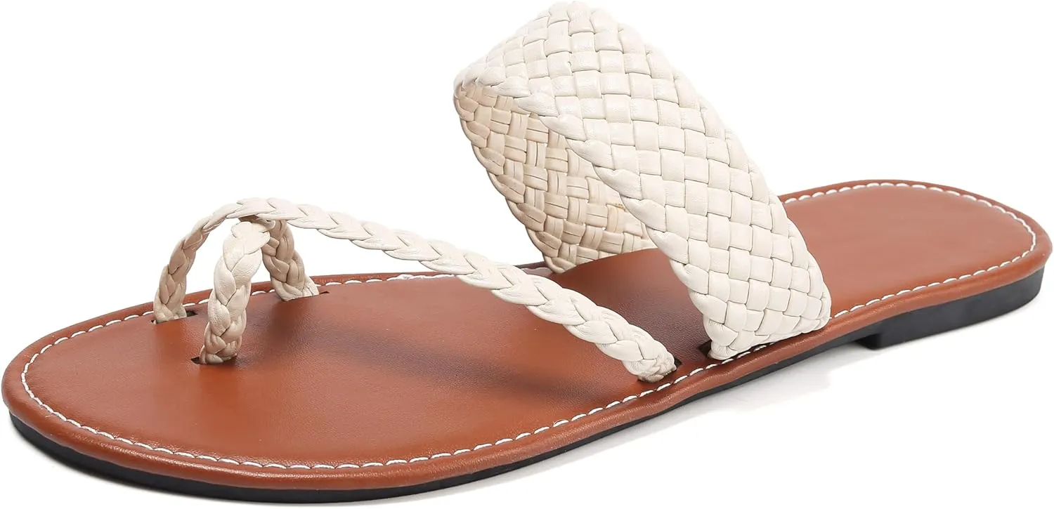 Women's Flat Sandals Casual Summer Sandals Dress Fashion Round Open Flip Flop Thong Sandals
