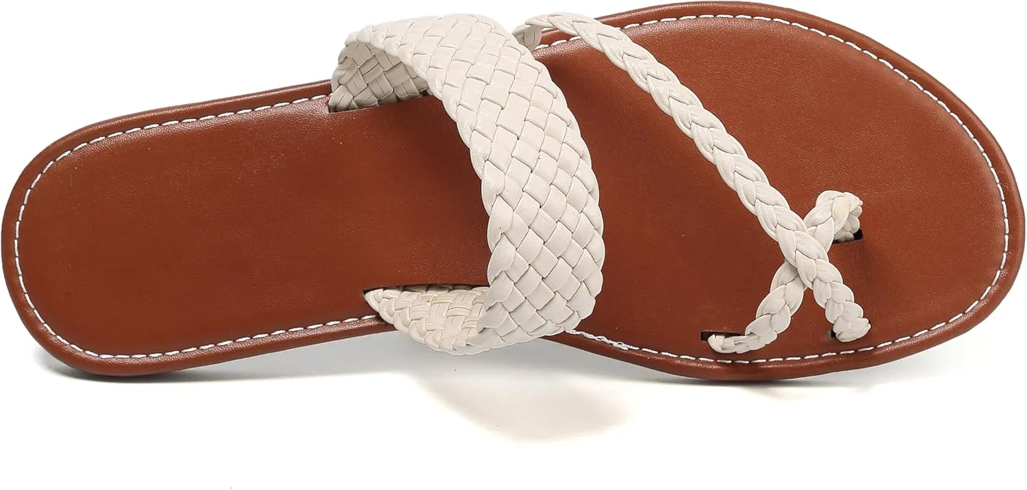 Women's Flat Sandals Casual Summer Sandals Dress Fashion Round Open Flip Flop Thong Sandals