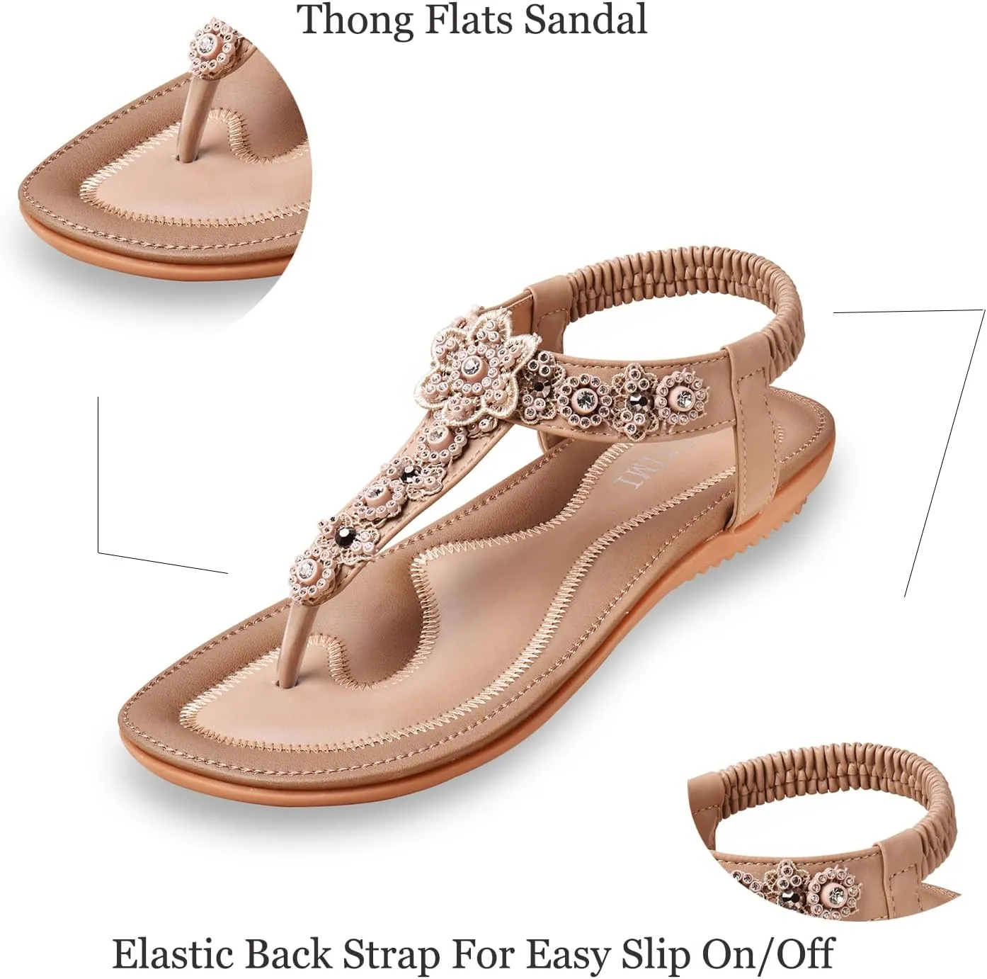 Women's Flat Sandals Dressy: Summer Comfortable Walking Thong Sandals Elastic Strap Flats Size 5-10
