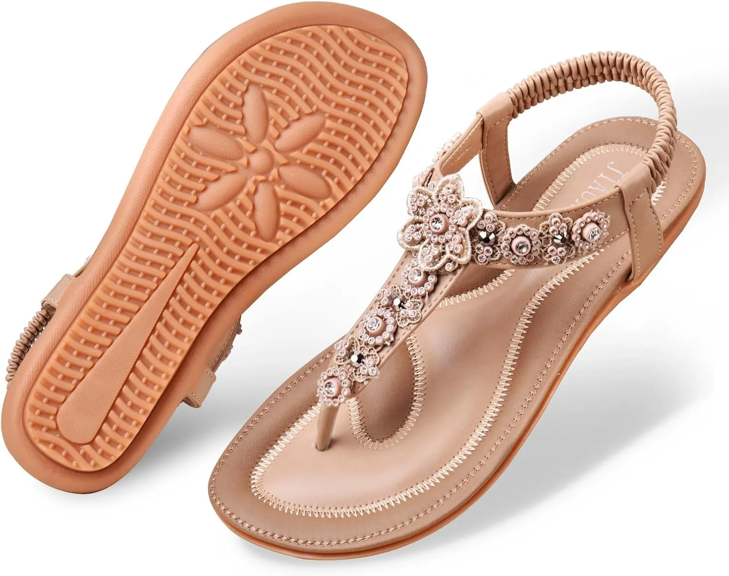 Women's Flat Sandals Dressy: Summer Comfortable Walking Thong Sandals Elastic Strap Flats Size 5-10