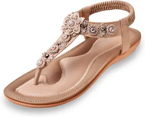 Women's Flat Sandals Dressy: Summer Comfortable Walking Thong Sandals Elastic Strap Flats Size 5-10