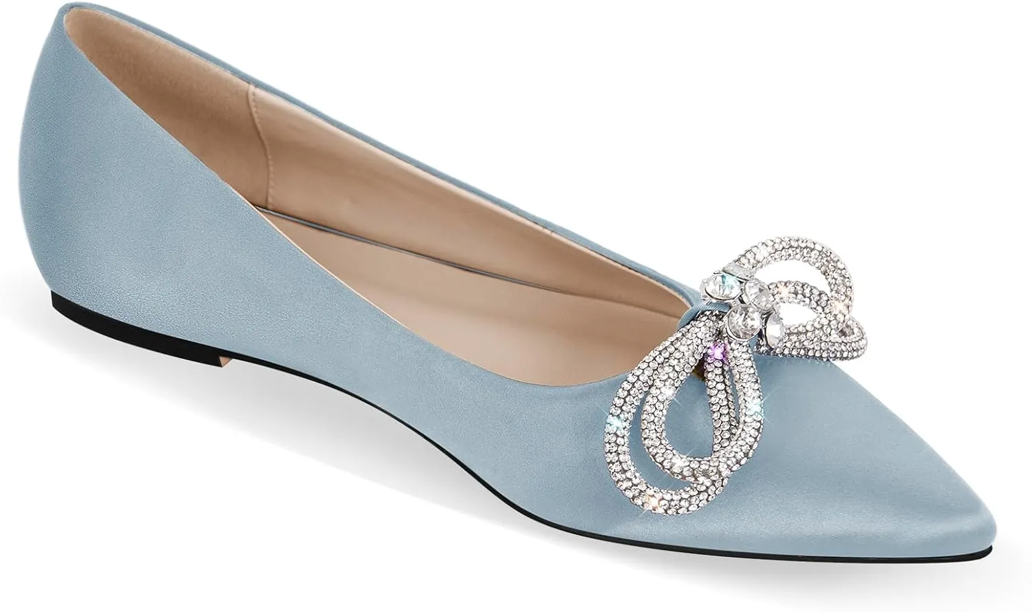 Women's Flats with Rhinestone Bow Pointed Toe Flats for Women Clear Flat