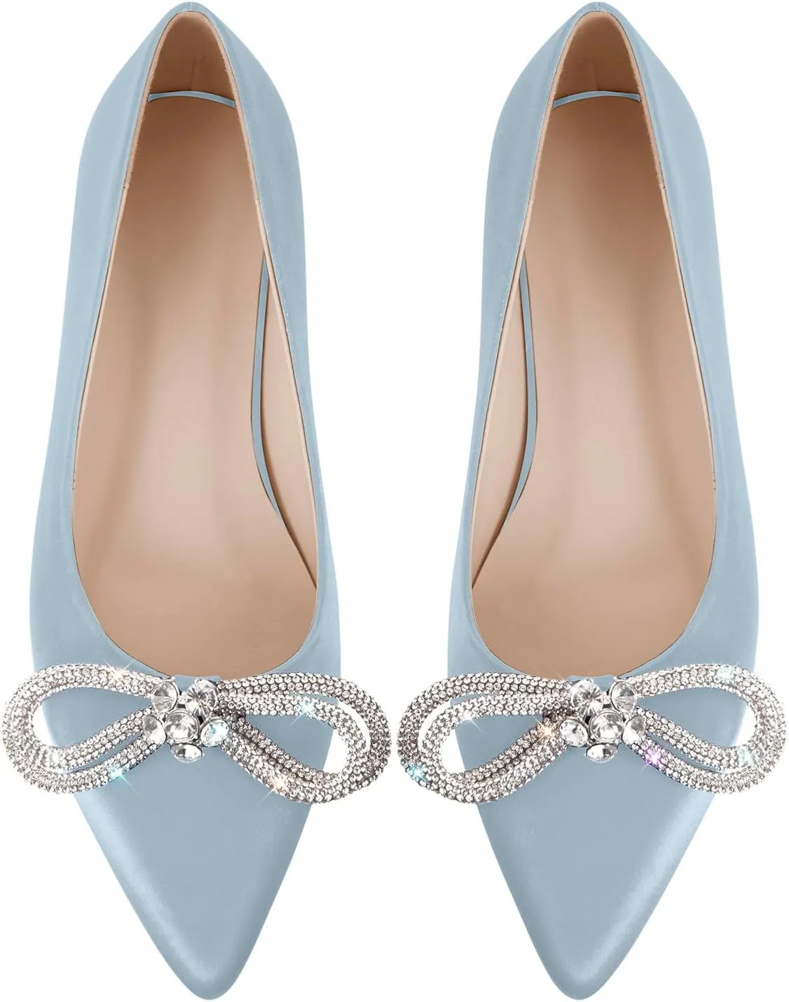 Women's Flats with Rhinestone Bow Pointed Toe Flats for Women Clear Flat