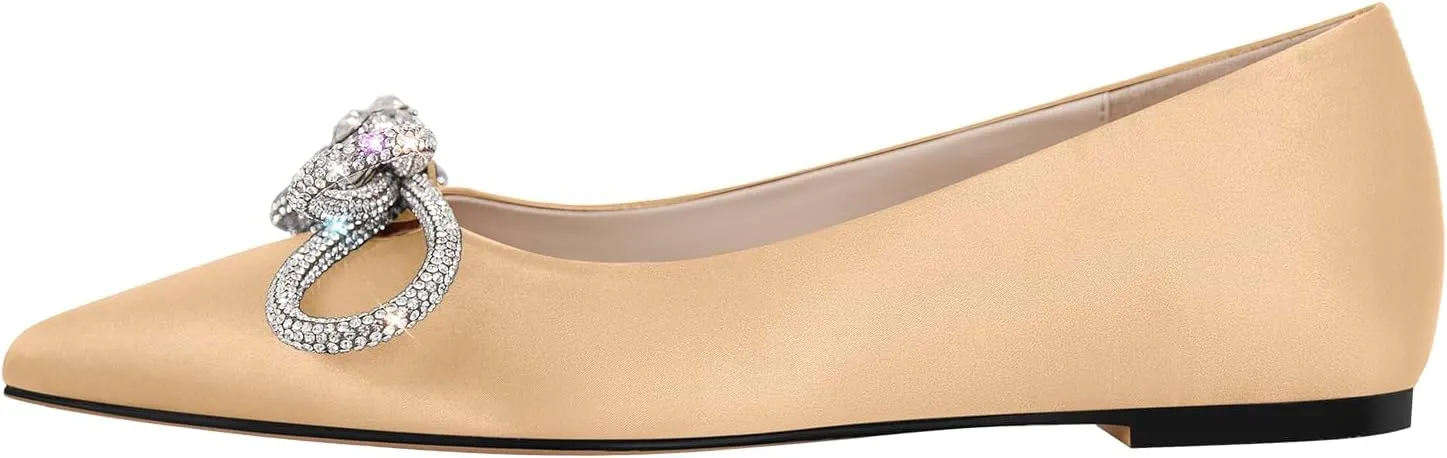 Women's Flats with Rhinestone Bow Pointed Toe Flats for Women Clear Flat