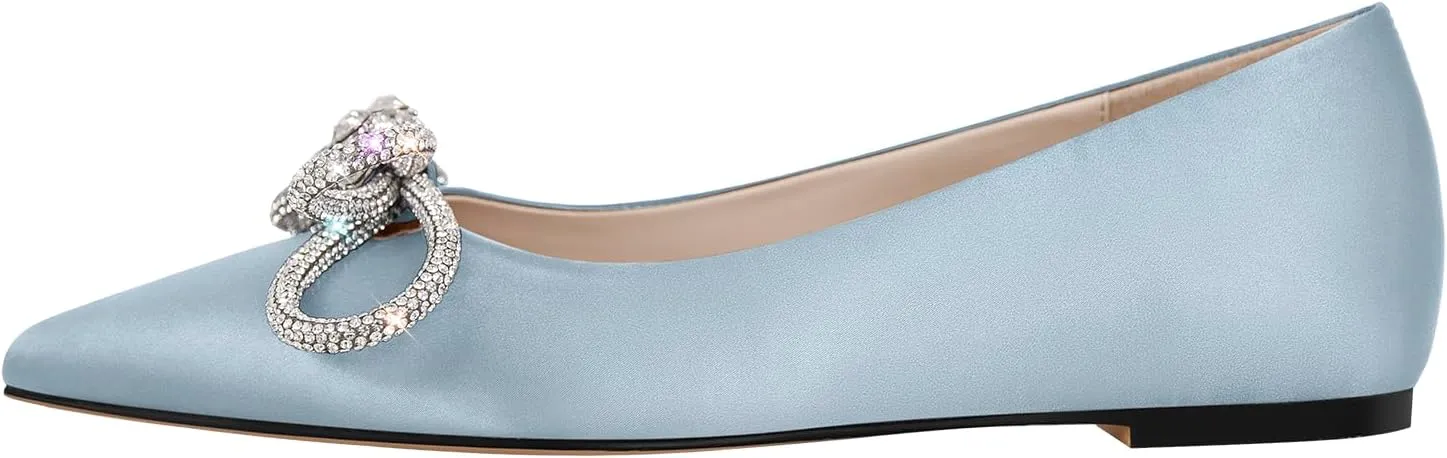 Women's Flats with Rhinestone Bow Pointed Toe Flats for Women Clear Flat