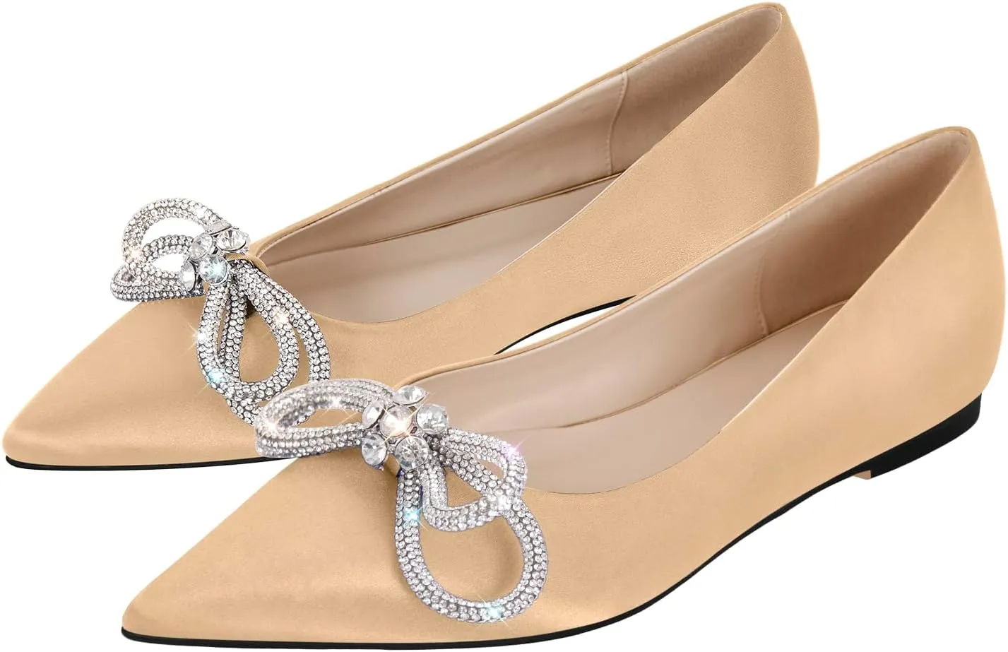 Women's Flats with Rhinestone Bow Pointed Toe Flats for Women Clear Flat