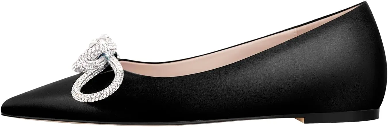 Women's Flats with Rhinestone Bow Pointed Toe Flats for Women Clear Flat