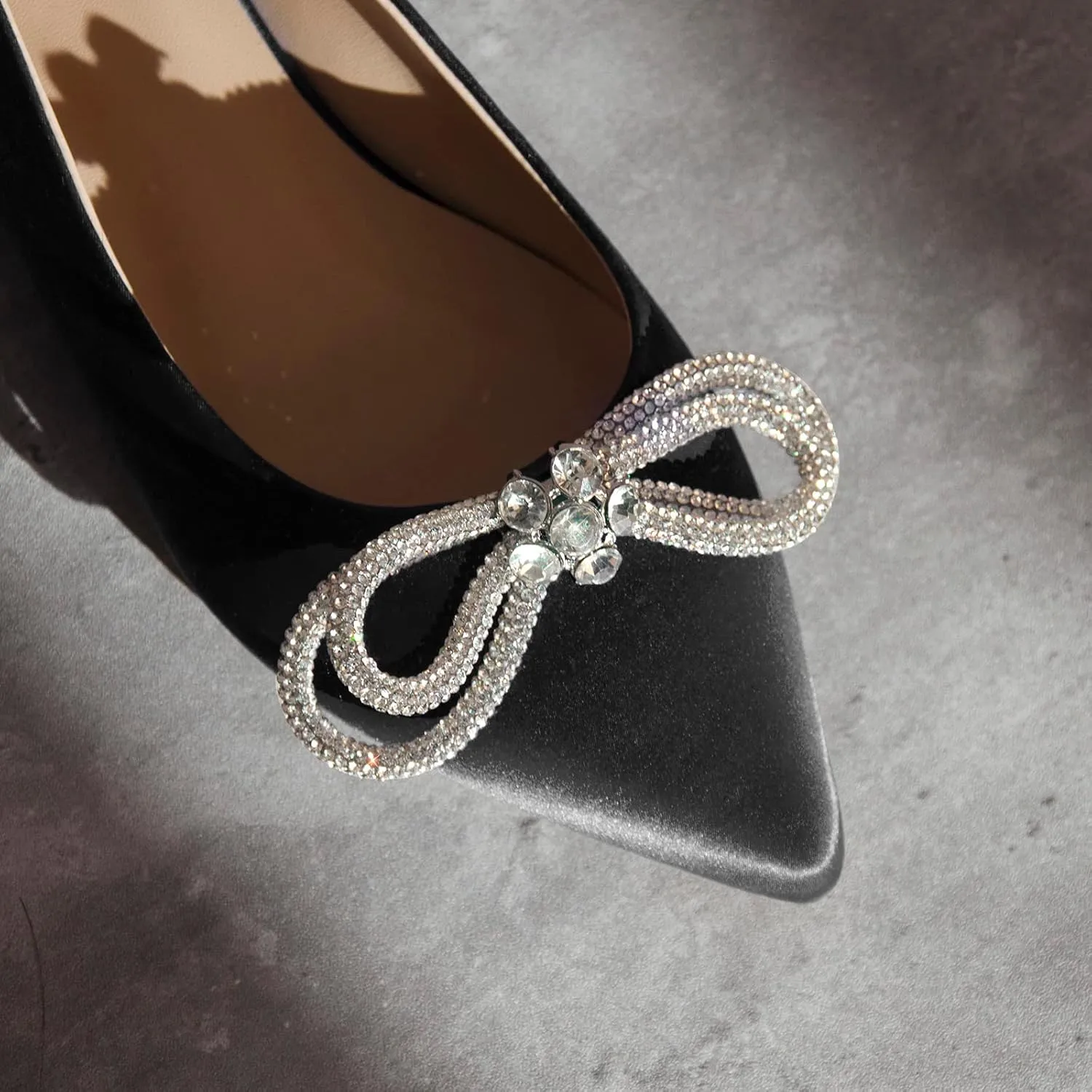 Women's Flats with Rhinestone Bow Pointed Toe Flats for Women Clear Flat