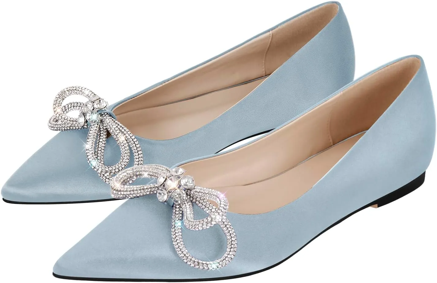Women's Flats with Rhinestone Bow Pointed Toe Flats for Women Clear Flat