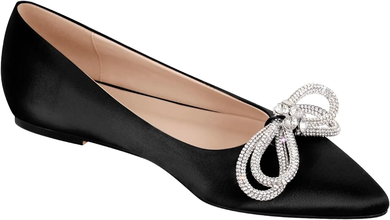 Women's Flats with Rhinestone Bow Pointed Toe Flats for Women Clear Flat