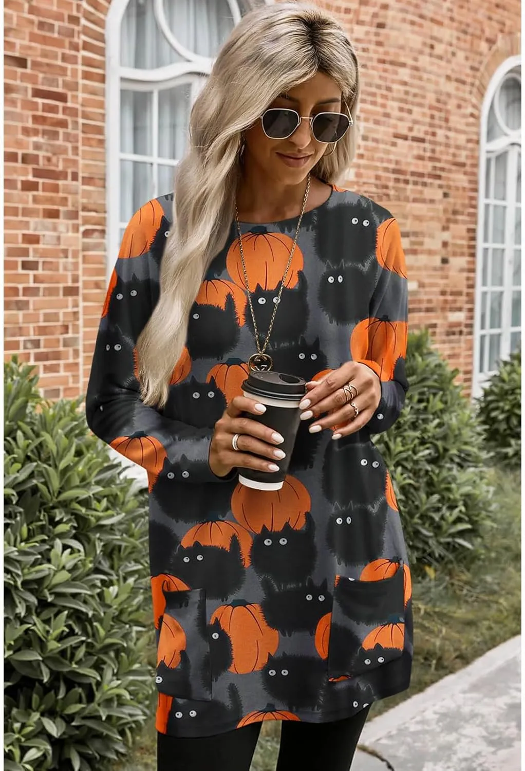 Womens Halloween Crewneck Sweatshirts Pumpkin Long Sleeve Pullover Tops Vintage Oversized Shirt Blouse Clothes