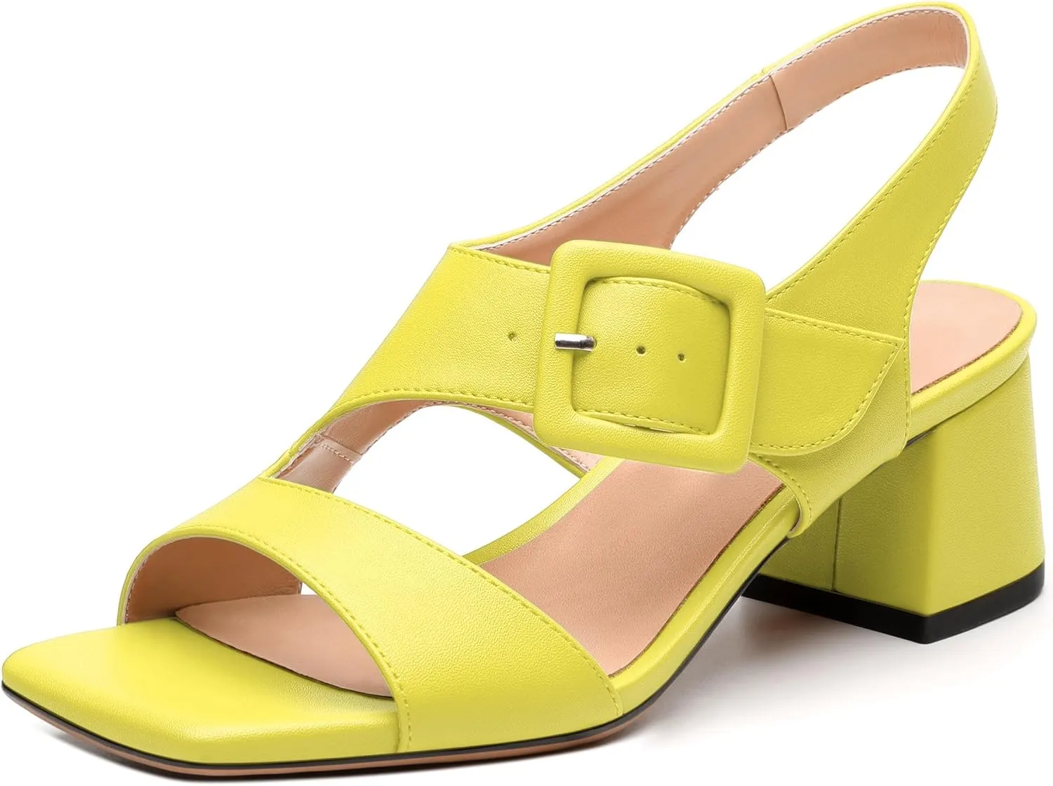 Womens Heeled Sandals Shoes, Square Peep Toe Mid Block Heel Ankle Strap Sandals for Women, Leather Insole Open Toe Chunky Heel Sandals 2"