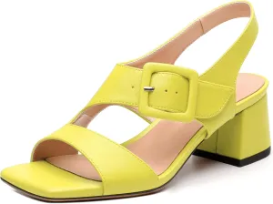 Womens Heeled Sandals Shoes, Square Peep Toe Mid Block Heel Ankle Strap Sandals for Women, Leather Insole Open Toe Chunky Heel Sandals 2"