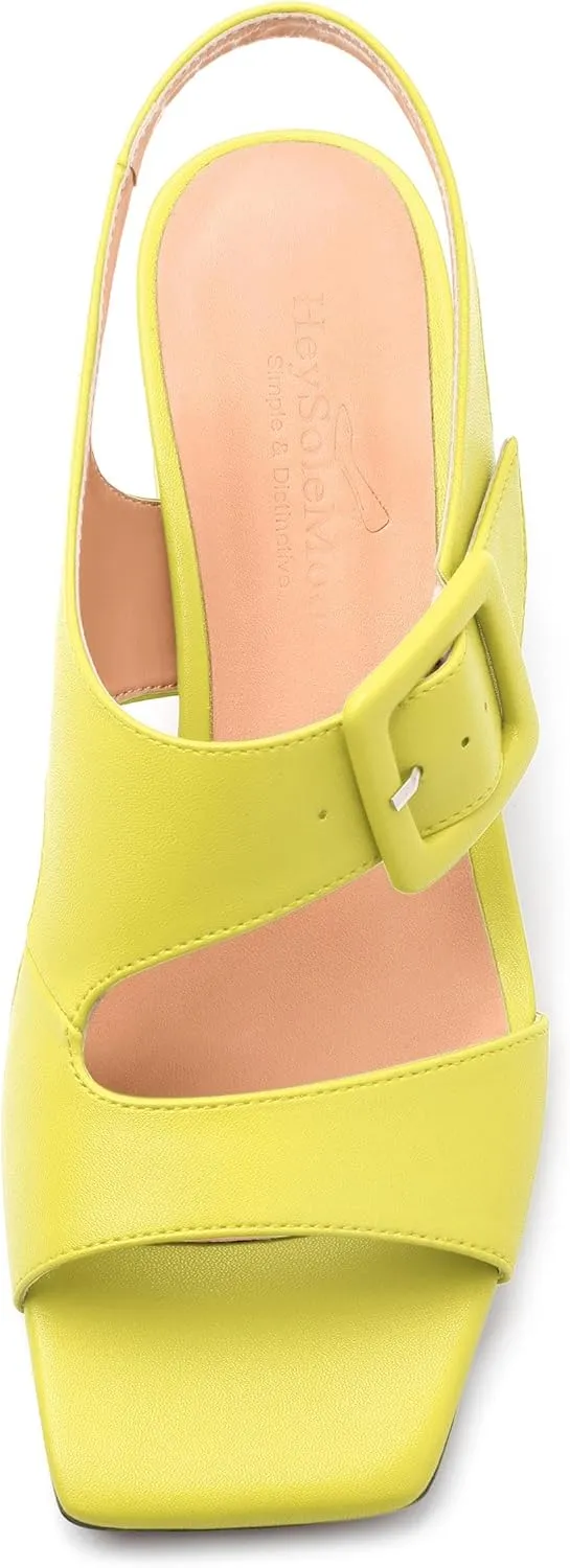 Womens Heeled Sandals Shoes, Square Peep Toe Mid Block Heel Ankle Strap Sandals for Women, Leather Insole Open Toe Chunky Heel Sandals 2"
