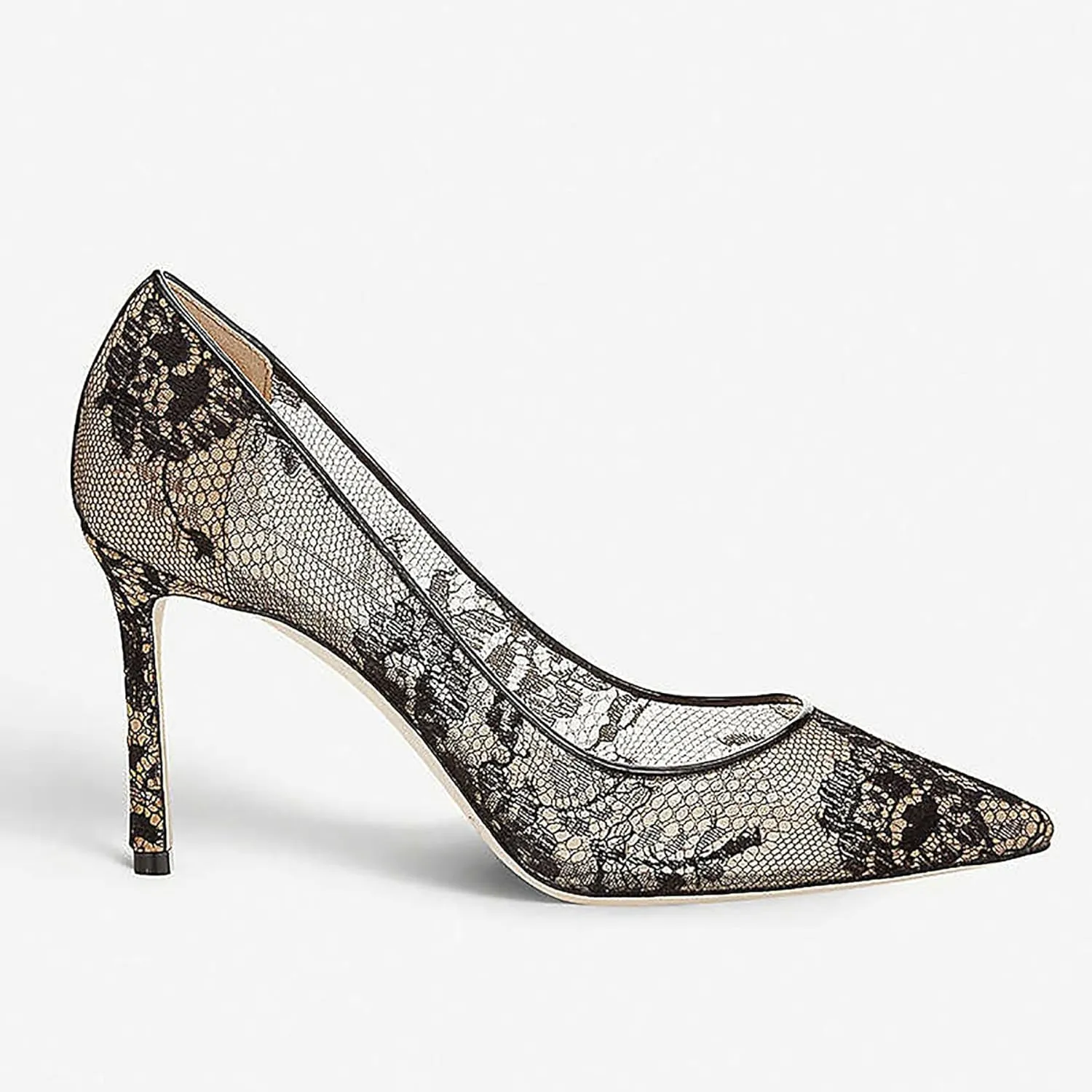 Women's Hollow-Out Lace Stiletto Heeled Sandals Summer Pointed Tip Mesh Embroidered Sexy Closed Toe High Heels Shoes Casual Comfort Pumps Shoes