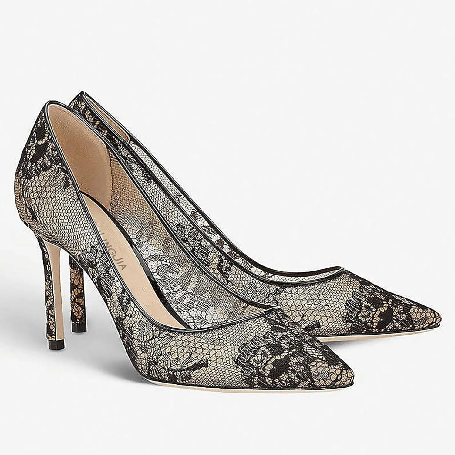 Women's Hollow-Out Lace Stiletto Heeled Sandals Summer Pointed Tip Mesh Embroidered Sexy Closed Toe High Heels Shoes Casual Comfort Pumps Shoes