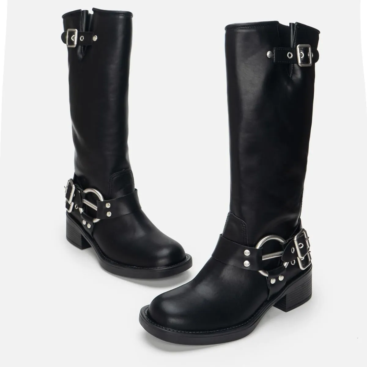 Women's Knee High Western Cowboy Cowgirl Riding Boots with Buckle Strap