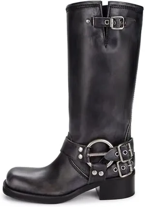 Women's Knee High Western Cowboy Cowgirl Riding Boots with Buckle Strap