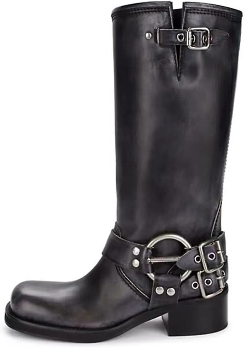 Women's Knee High Western Cowboy Cowgirl Riding Boots with Buckle Strap