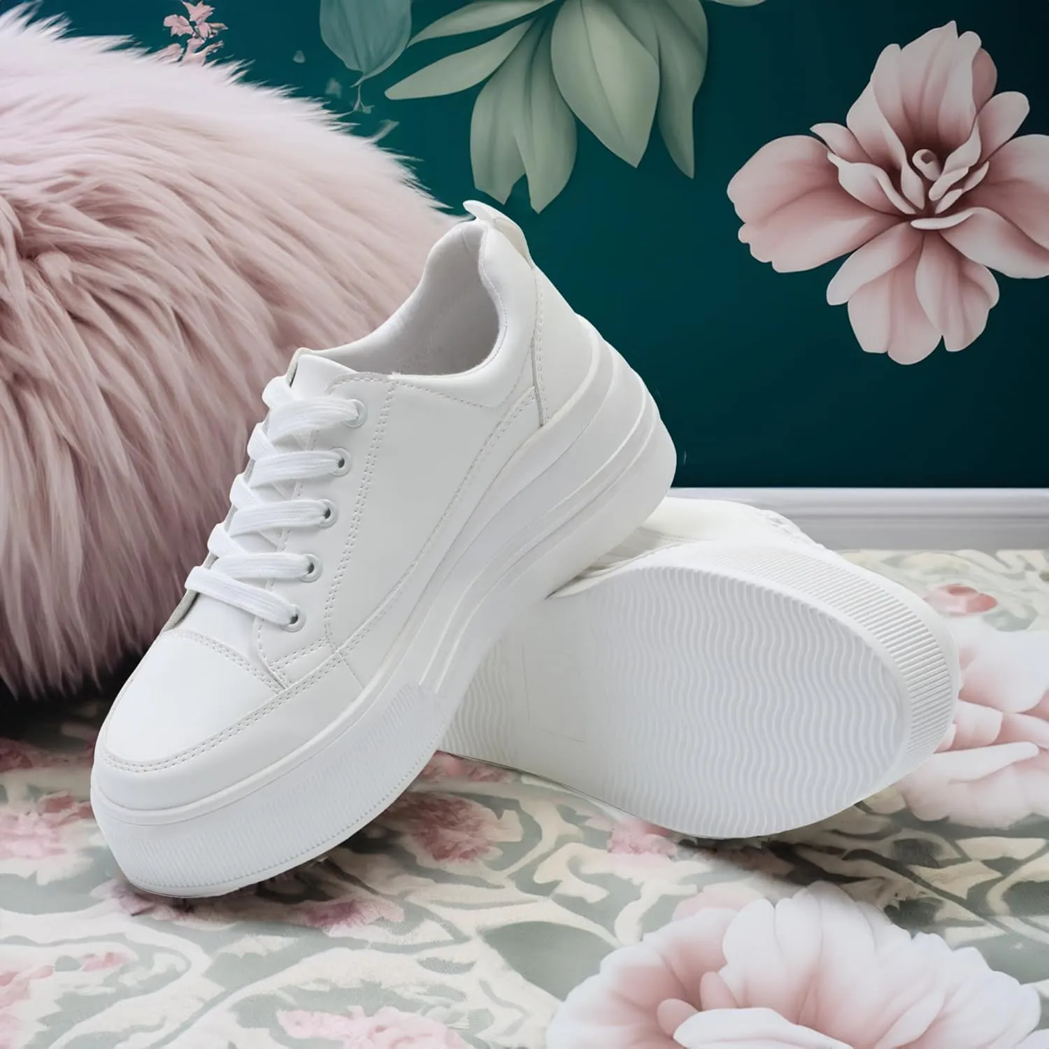 Women's Lace Up High Platform Sneaker, Classic Trendy Fashion PU Shoe