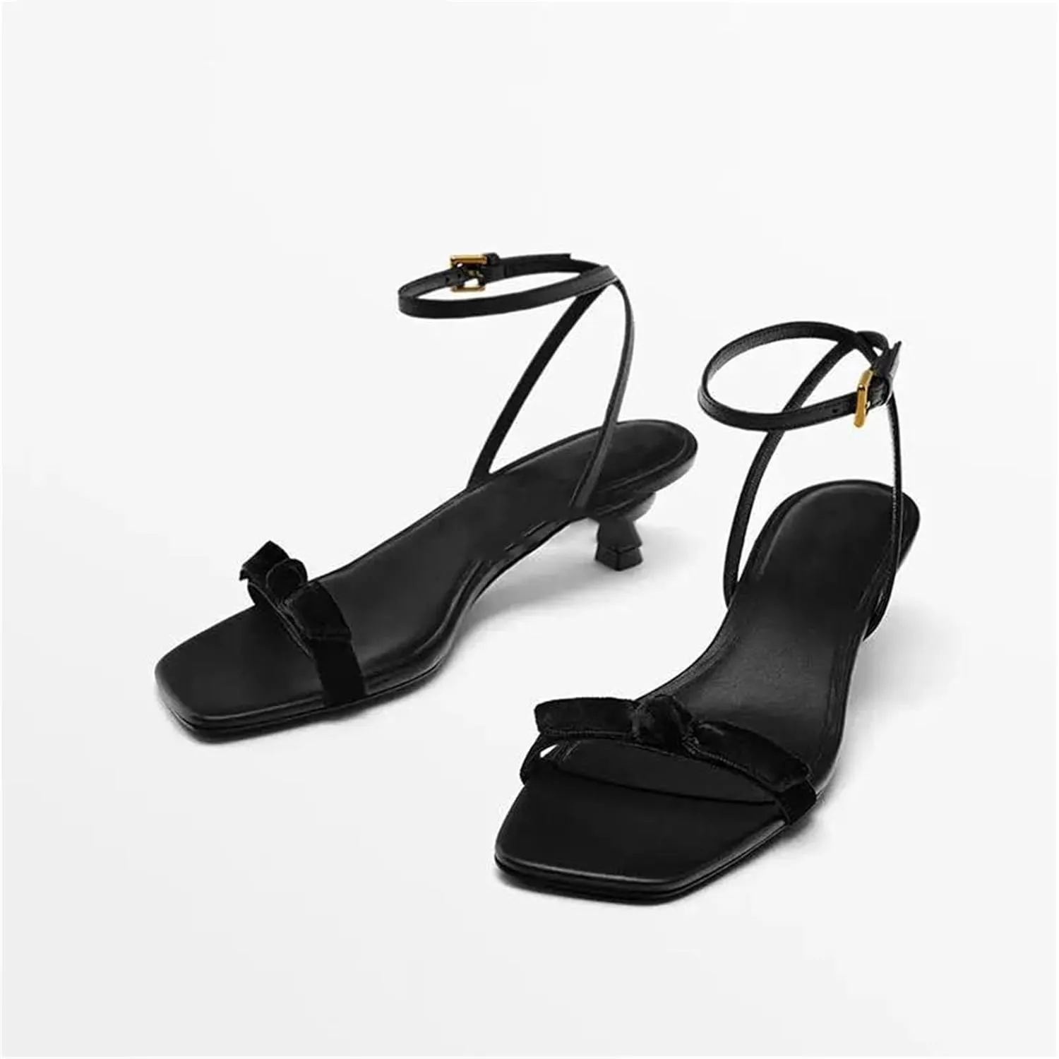 Women's Leather One-Strap Sandals, Square Toe Slender Heel Summer Fashion