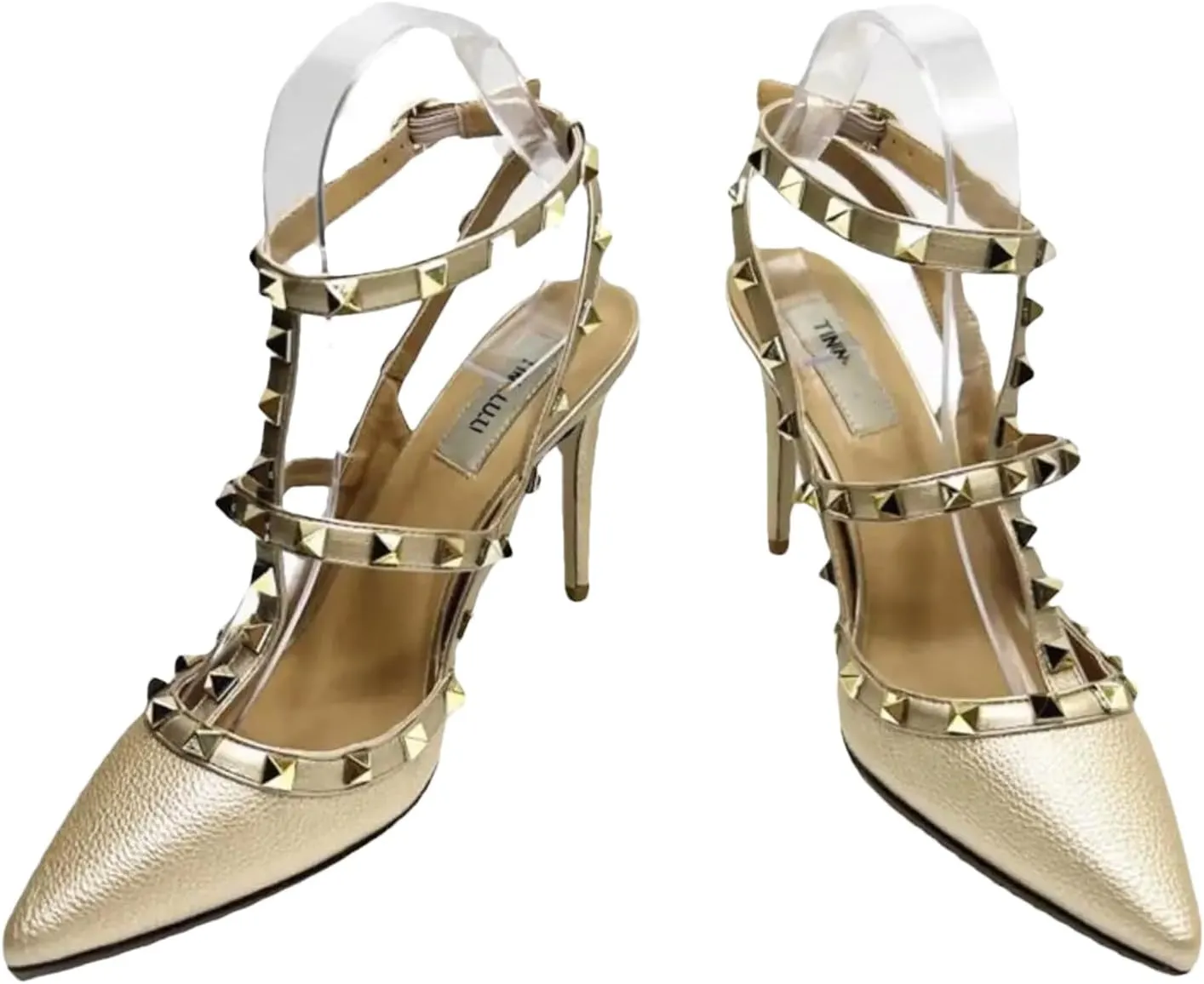 Women's Leather Rivet Pumps, Black Slim Stiletto Wedding Party Heels