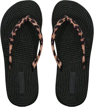 Women's Leopard Print Flip Flops Open Toe Thong Sandals Holiday Tropical Flats Slippers