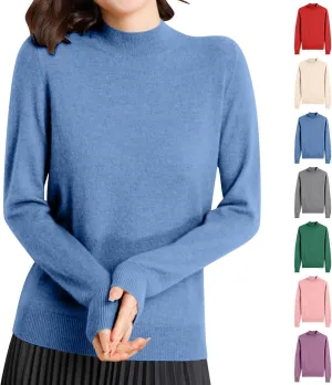 Womens Lightweight Sweaters Warm Cozy Soft Long Sleeve Mock Neck Knit Pullover Sweater Winter Basic Tee Tops