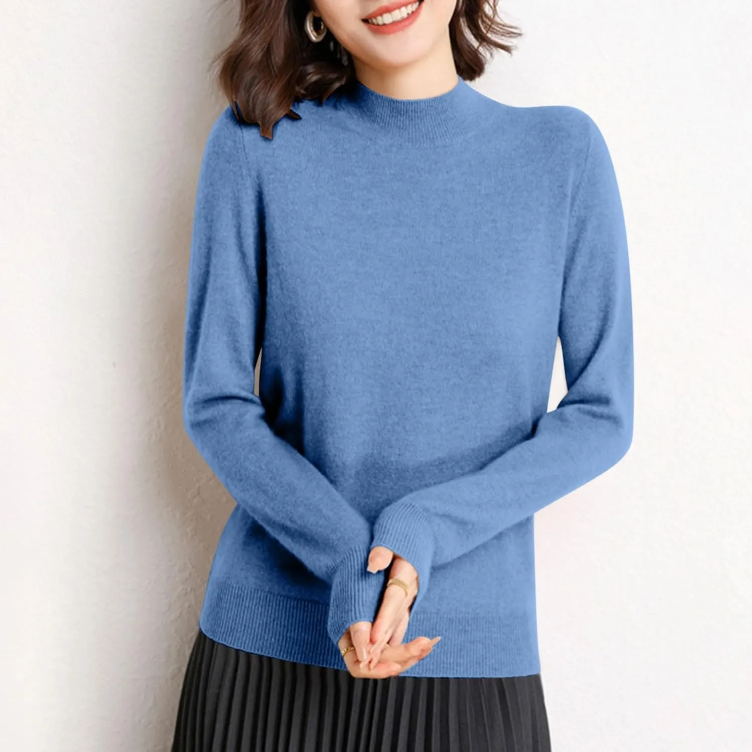 Womens Lightweight Sweaters Warm Cozy Soft Long Sleeve Mock Neck Knit Pullover Sweater Winter Basic Tee Tops