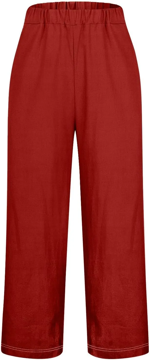 Womens Linen Casual High Waist Pants 2025 Trendy Straight Wide Leg Boho Flowy Trouser Work Dressy Palazzo Casual Pant