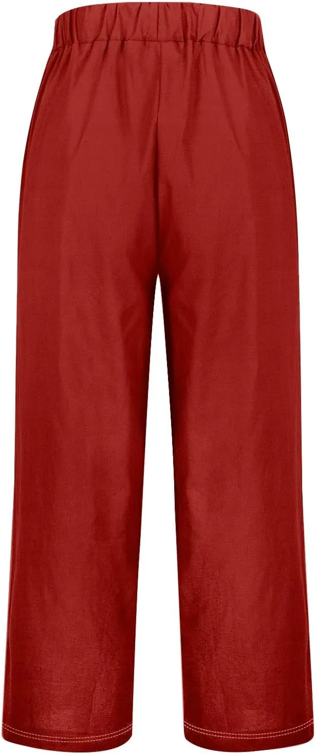 Womens Linen Casual High Waist Pants 2025 Trendy Straight Wide Leg Boho Flowy Trouser Work Dressy Palazzo Casual Pant