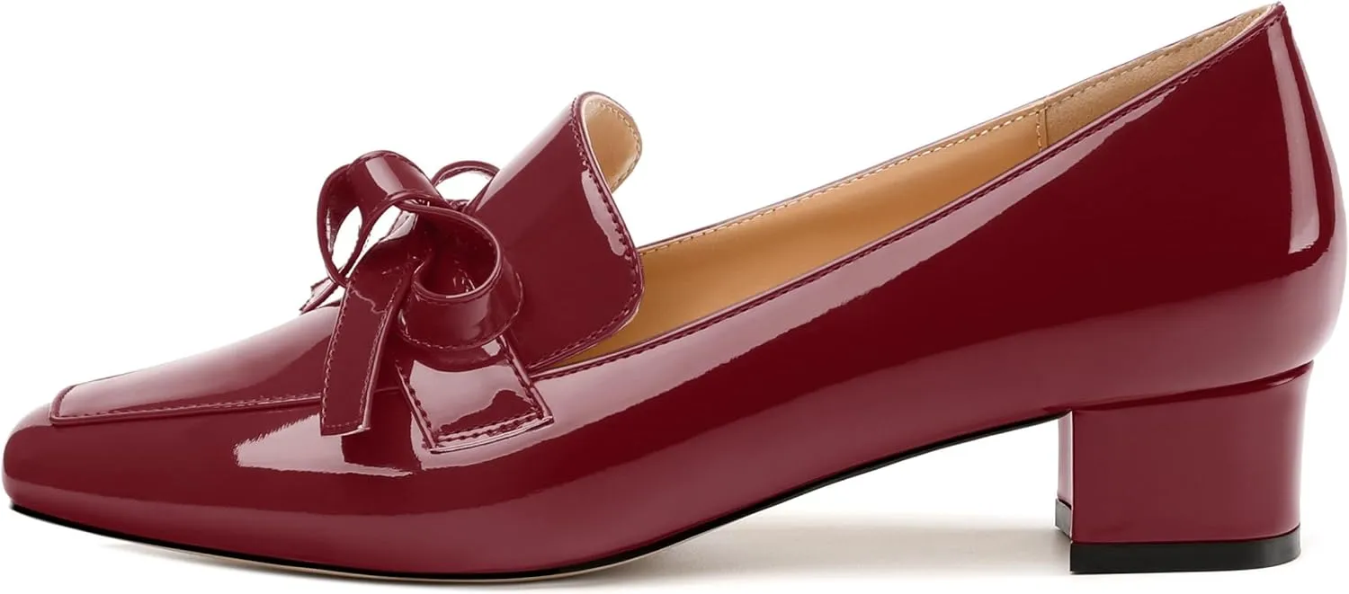 Womens Loafer with Heel, Comfortable Chunky Heels for Women, Loafers Shoes with Bowknot Womens Bunion Dress Shoes