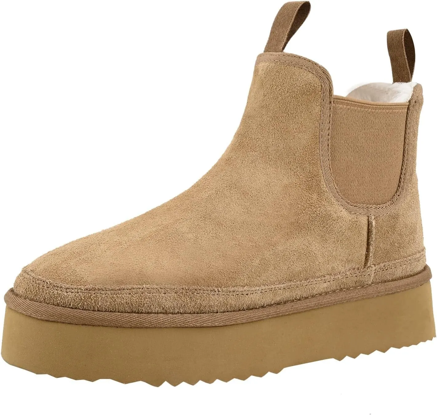 Women's Mini Snow Boots Platform Chelsea Winter Warm Faux Fur Lined Suede Indoor Outdoor Anti-Slip Classic Comfortable Flat Ankle Bootie