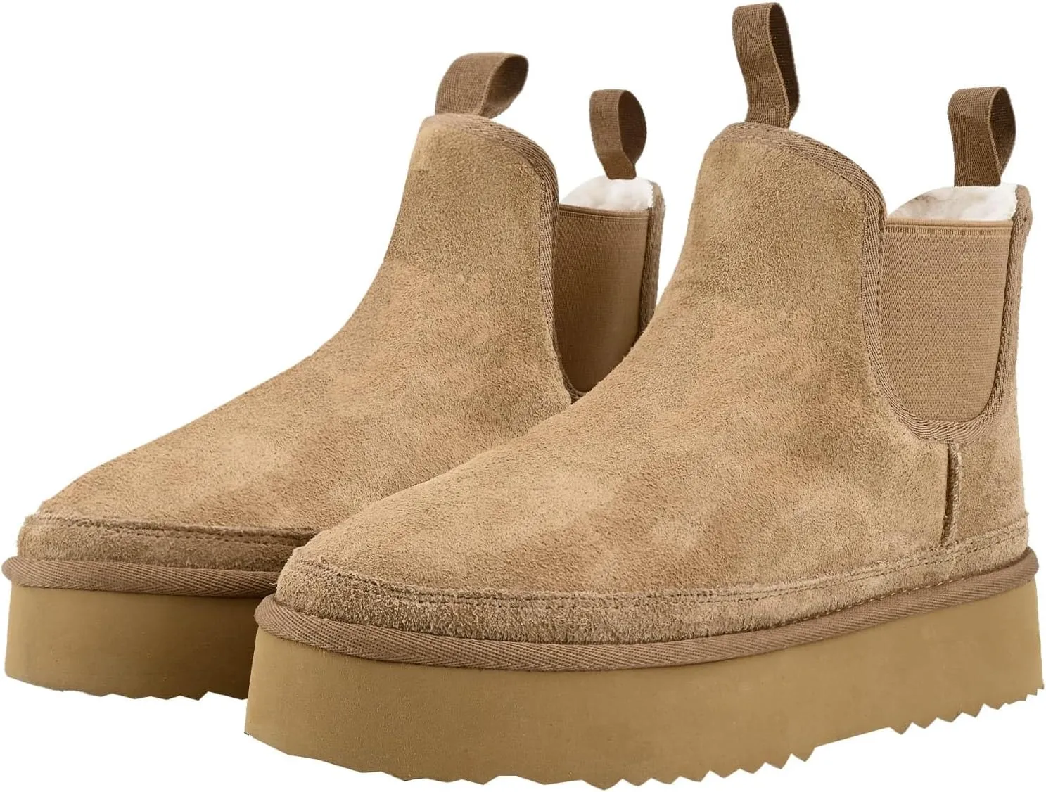 Women's Mini Snow Boots Platform Chelsea Winter Warm Faux Fur Lined Suede Indoor Outdoor Anti-Slip Classic Comfortable Flat Ankle Bootie