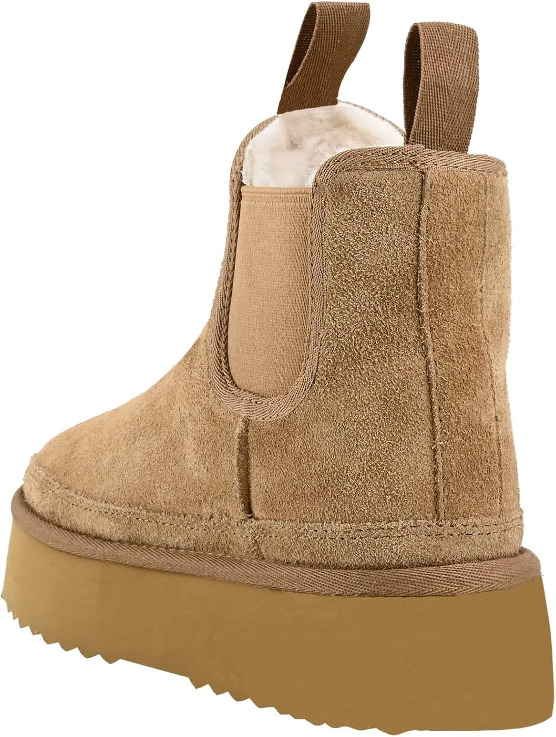 Women's Mini Snow Boots Platform Chelsea Winter Warm Faux Fur Lined Suede Indoor Outdoor Anti-Slip Classic Comfortable Flat Ankle Bootie
