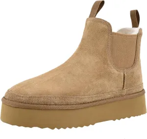 Women's Mini Snow Boots Platform Chelsea Winter Warm Faux Fur Lined Suede Indoor Outdoor Anti-Slip Classic Comfortable Flat Ankle Bootie