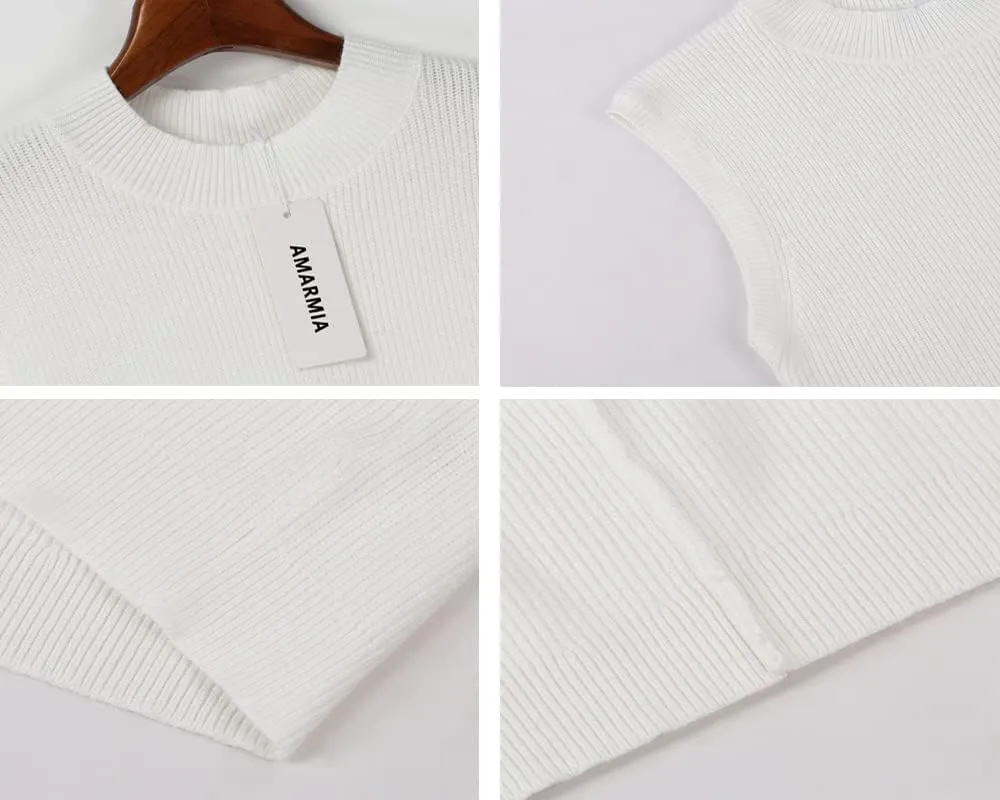 Women's Mock Neck Knit Sweater Vest Sleeveless Casual Trendy Summer Ribbed Pullover Tank Tops
