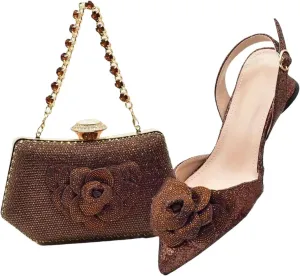 Women's Nigerian Elegant Bridal Set - Rhinestone-Embellished Heels & Party Clutch