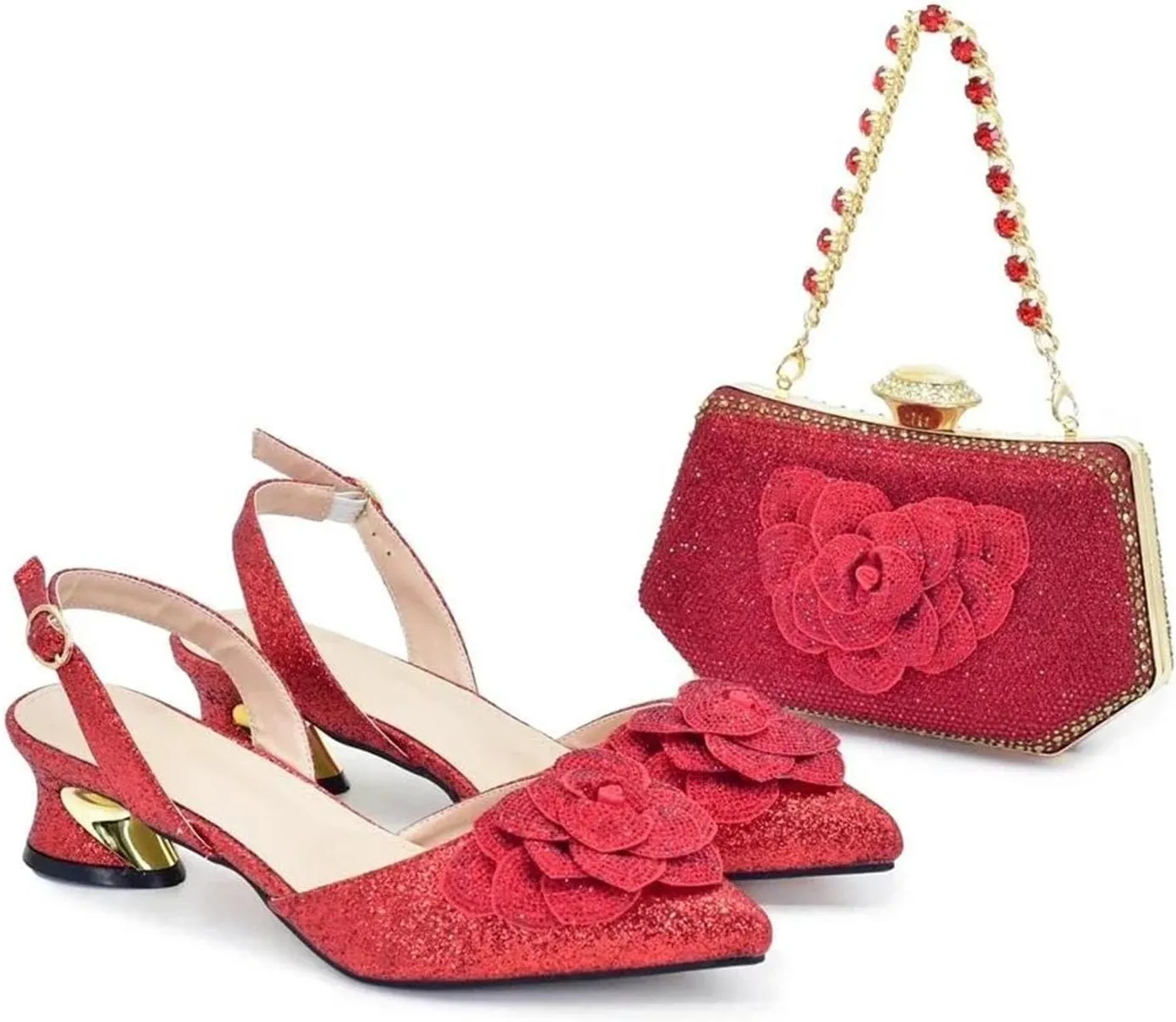 Women's Nigerian Elegant Bridal Set - Rhinestone-Embellished Heels & Party Clutch