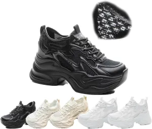 Women's Orthopedic Walking Sneakers Comfy Mesh Lace-Up Platform Shoes, Arch Support, Non-Slip, Height Boost, Trendy Dad Style
