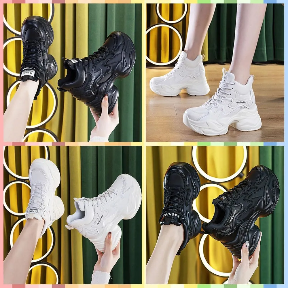 Women's Orthopedic Walking Sneakers Comfy Mesh Lace-Up Platform Shoes, Arch Support, Non-Slip, Height Boost, Trendy Dad Style