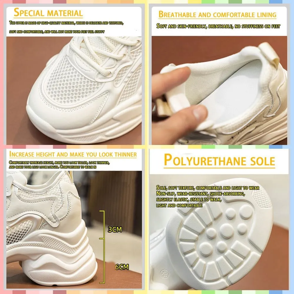 Women's Orthopedic Walking Sneakers Comfy Mesh Lace-Up Platform Shoes, Arch Support, Non-Slip, Height Boost, Trendy Dad Style