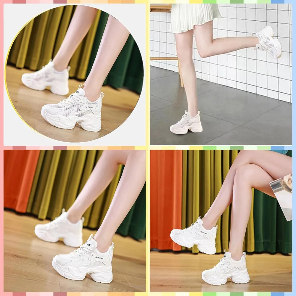 Women's Orthopedic Walking Sneakers Comfy Mesh Lace-Up Platform Shoes, Arch Support, Non-Slip, Height Boost, Trendy Dad Style