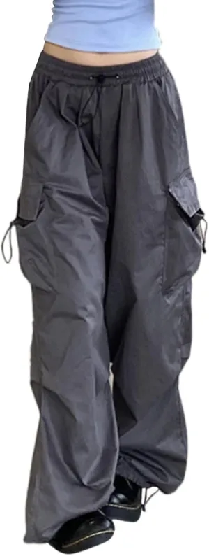 Women's Oversized Baggy Cargo Pants Trendy Flap Pockets Street Hip Hop Y2K Trousers Low Waist Casual Streetwear Pants