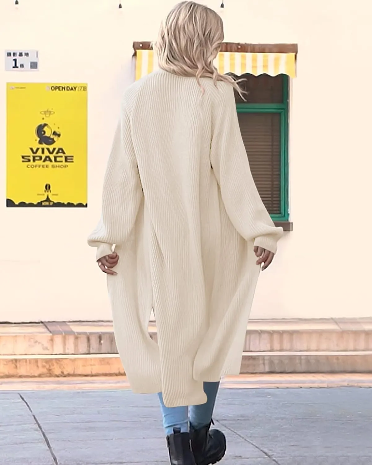 Women's Oversized Long Cardigan Sweaters Long Sleeve Split Open Front Drape Knit Duster Coat