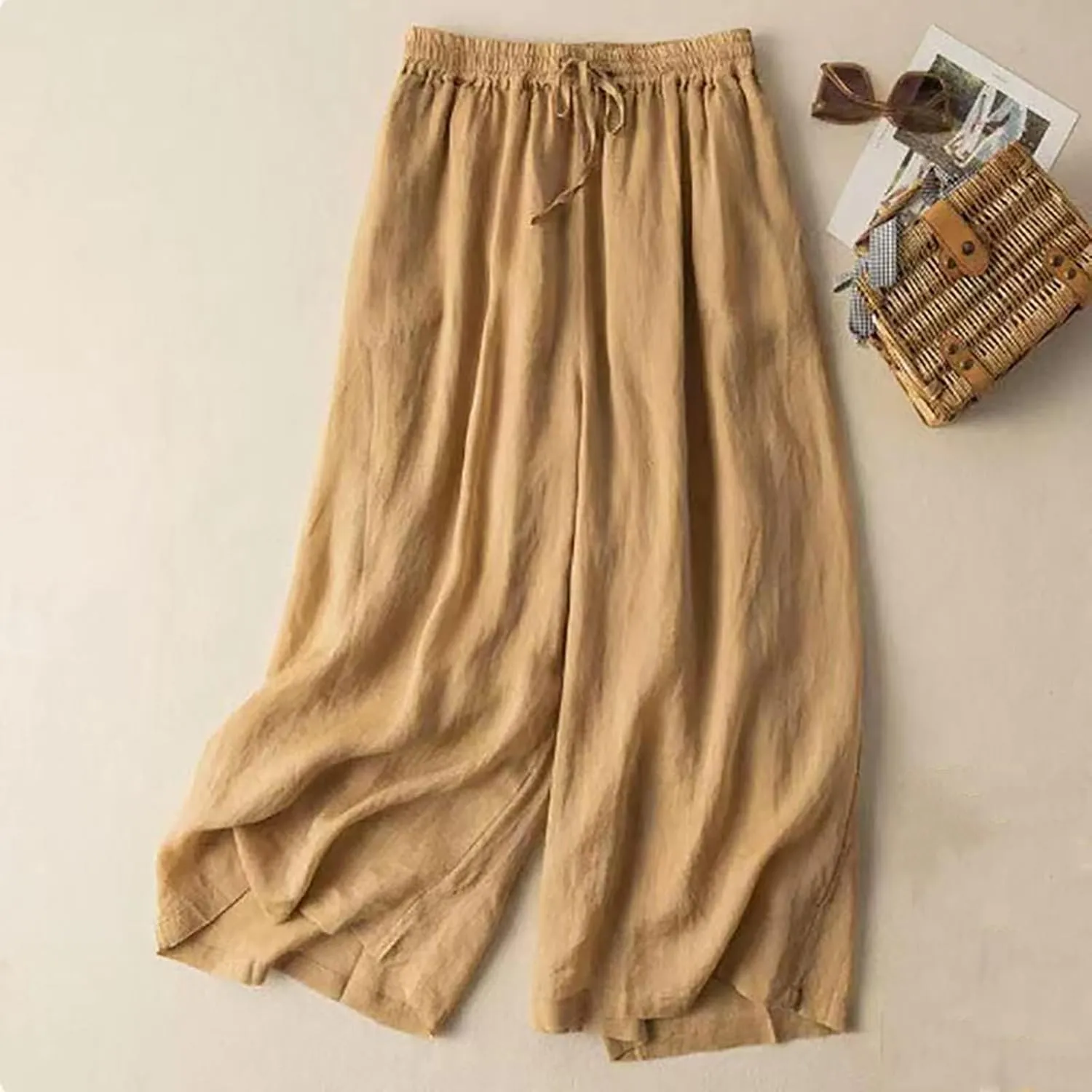 Womens Oversized Loose Linen Pant Trendy Plus Size Daily Office Relax Palazzo Trouser High Waist Wide Leg Casual Pant