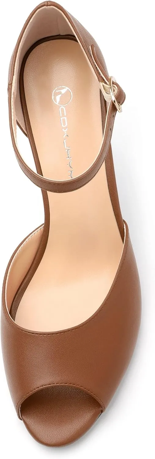 Women's Peep Toe High Heels Ankle Straps Buckles Evening Party Prom Sandals 3.3Inch
