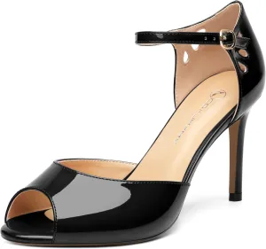 Women's Peep Toe High Heels Ankle Straps Buckles Evening Party Prom Sandals 3.3Inch