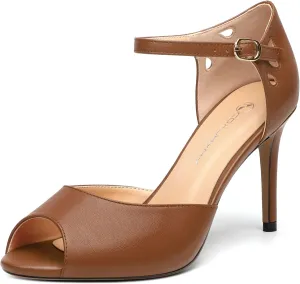 Women's Peep Toe High Heels Ankle Straps Buckles Evening Party Prom Sandals 3.3Inch