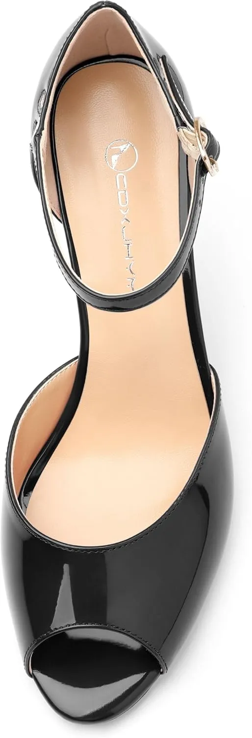 Women's Peep Toe High Heels Ankle Straps Buckles Evening Party Prom Sandals 3.3Inch